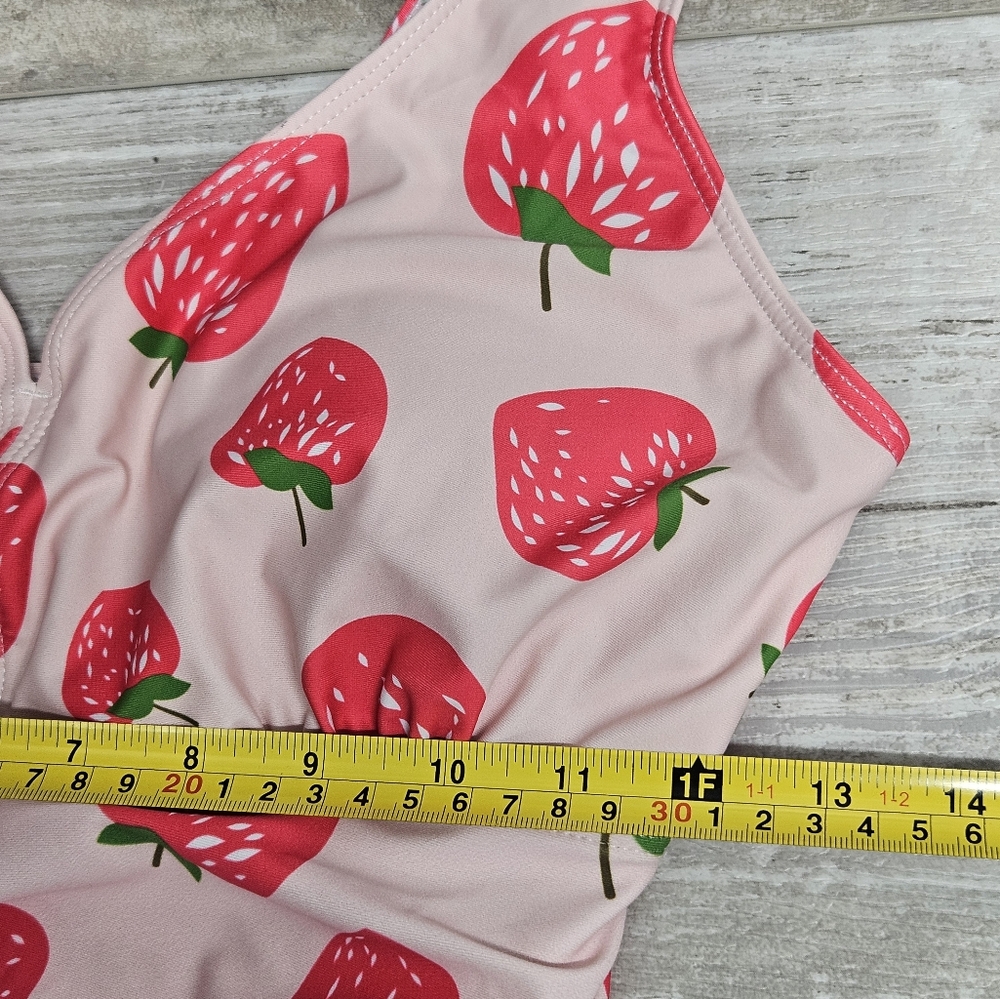AONTUS Strawberry Print Swimdress One Piece Swimsuit Size M Tummy Control - Picture 4 of 12